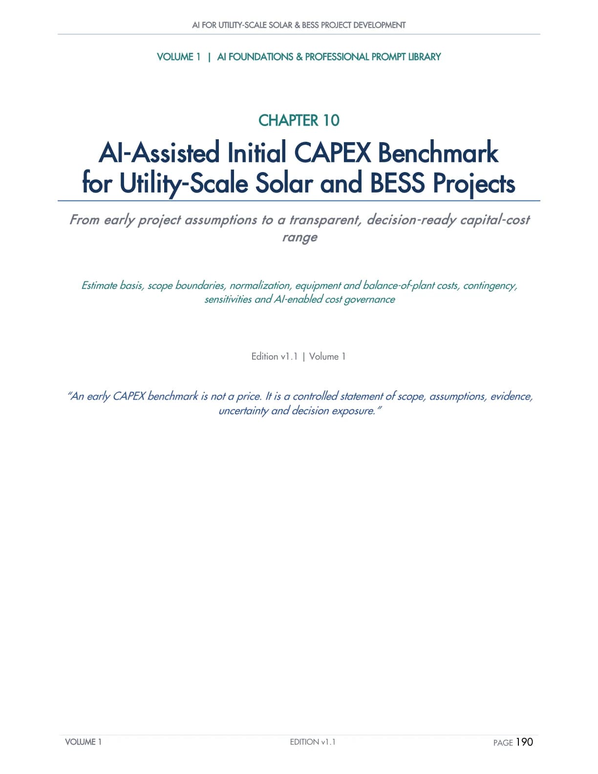 Initial CAPEX benchmark chapter