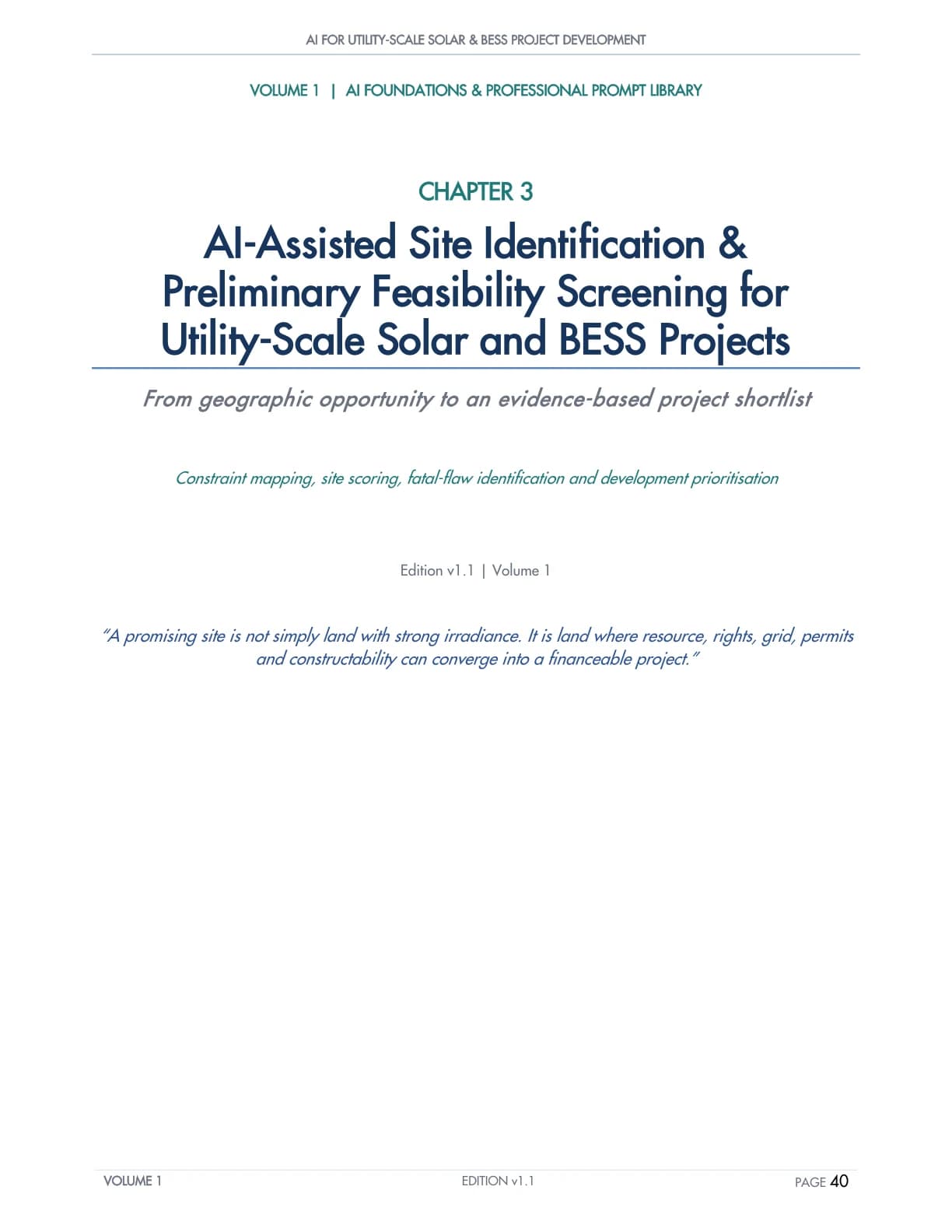 Site identification and preliminary feasibility screening chapter