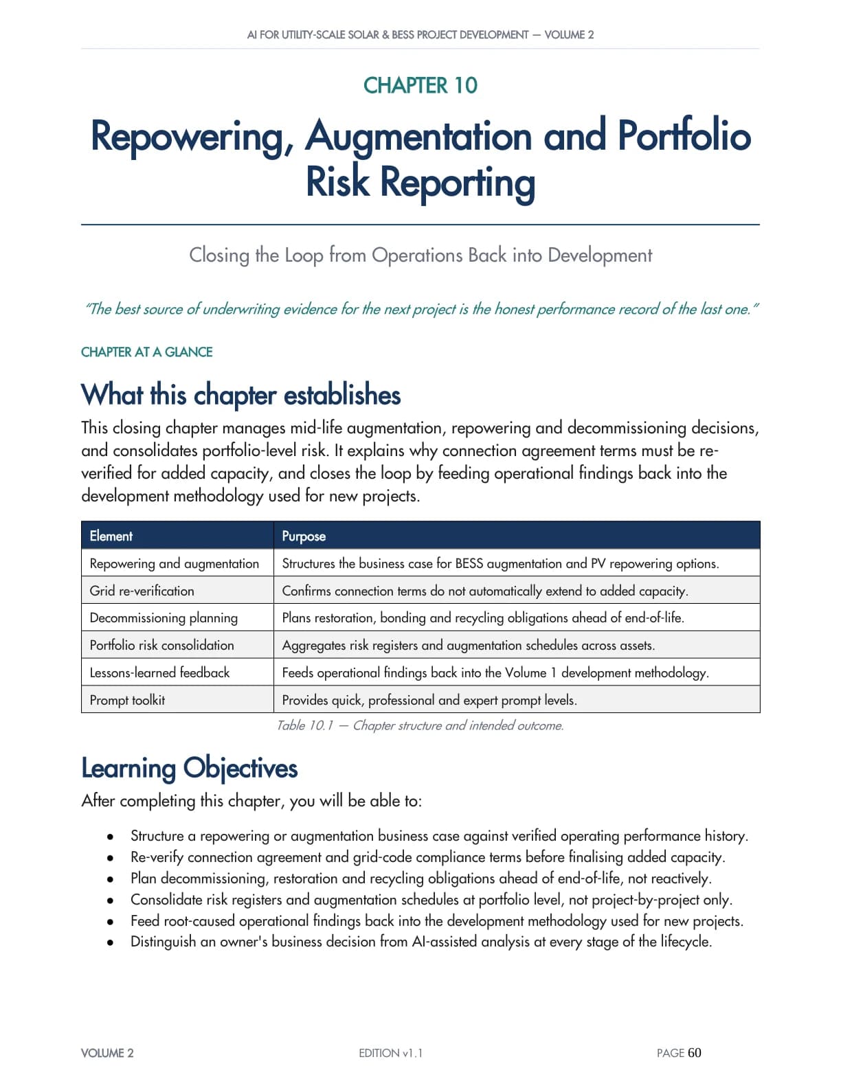Volume 2 repowering and portfolio risk reporting chapter